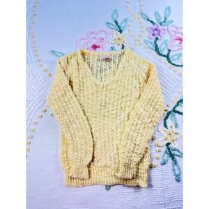 Mister Noah  Vintage‎ Yellow V-Neck Textured Knit Sweater Cozy Retro Pullover M